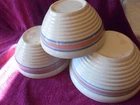 Set of 3 Vintage Pink Blue Stripes Rustic Farmhouse Stoneware Mixing Bowls McCoy
