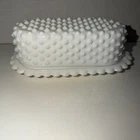 Fenton Hobnail Milk Glass Covered Butter Dish With Scalloped Edge Vintage