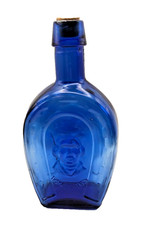Vintage Cobalt Blue Horseshoe Bottle Thomas Jefferson James Madison 6-1/2