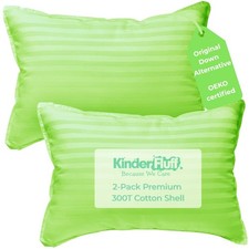Youth Pillows for Kids Age 7 - 2 Pack 16x24in, Cotton, Machine Washable, Green