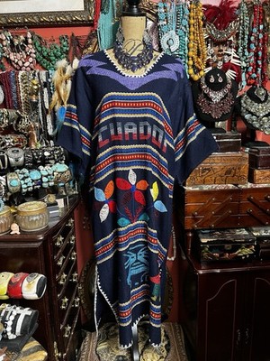 Beautiful Navy Blue Ecuadorian Multi Color Woven & Embroidered Aztec Dress Sz L