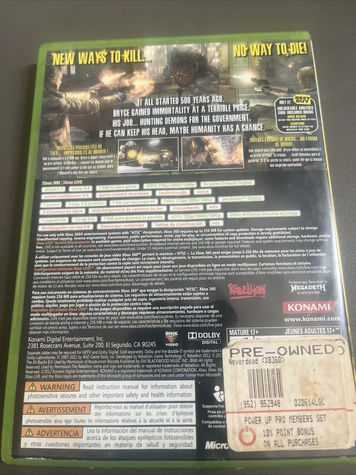 Never Dead Xbox 360 No Manual - Image 2 of 3