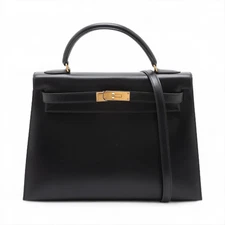 Hermès Kelly 32 Serie Box calf Black Gold Metal Fittings □B: 1998