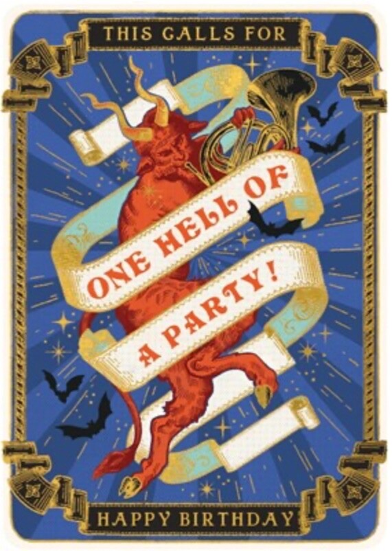 One Hell of a Party - Art Greeting / Birthday Card -  Devil Satan Satyr Humour