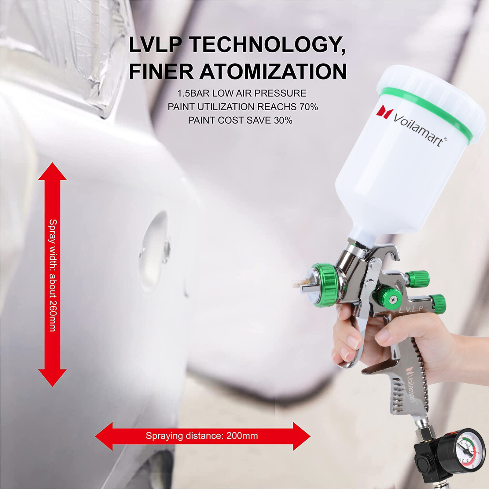 Professional LVLP Spray Gun Kit 1.3mm Primer Gravity Feed 600CC Air