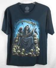ODM Skull Reaper on King's Throne Themed Black T-Shirt Adult L
