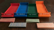 4 MMF Porta-Count Rolled Coin Storage Trays - Red, Blue, Green, Orange Holders