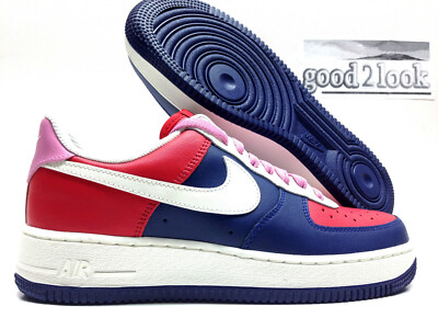 navy blue and red air force ones