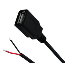 USB A Female Port 2 Pin Panel Mount connector Solderable End Wire Cable 25cm