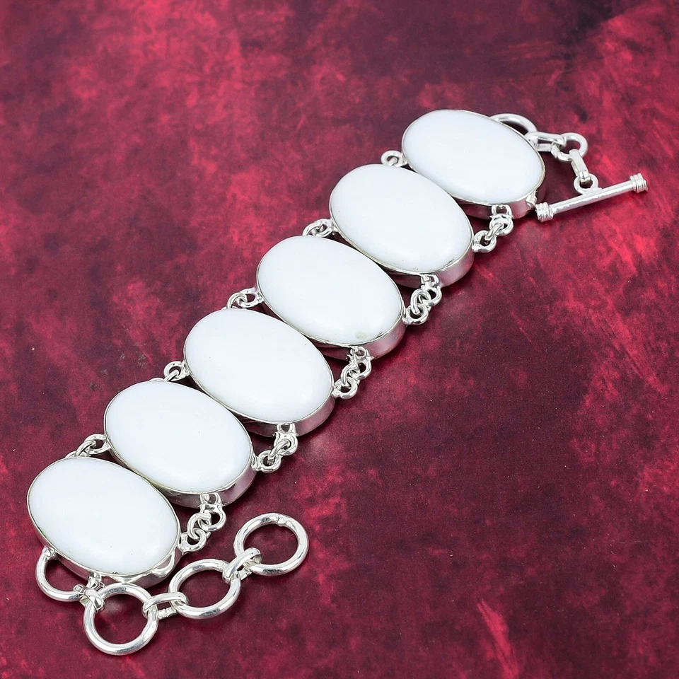 Glorious White Coral Gemstone 925 Sterling Silver Handmade Bracelet AAA+ Jewelry - Image 4 of 4