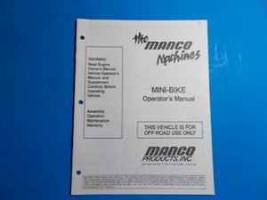 1990 MANCO MACHINE OFF ROAD VEHICLE MINI-BIKE OPERATORS  MANUAL 