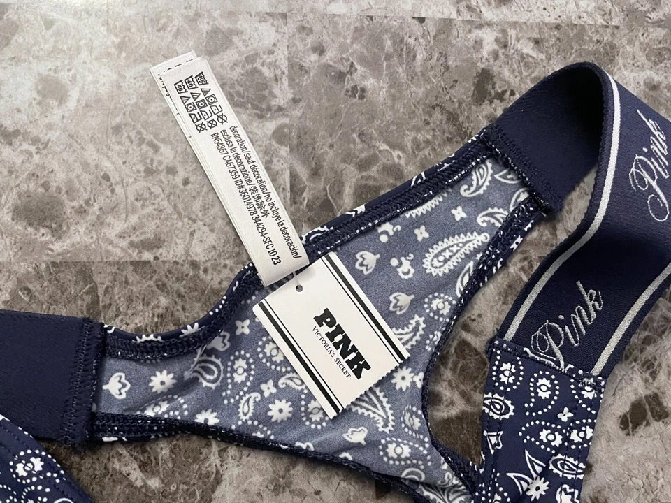 NWT VICTORIA'S SECRET PINK SMOOTH BLUE PAISLEY THICK SIDE STRAP THONG PANTIES - Image 4 of 4