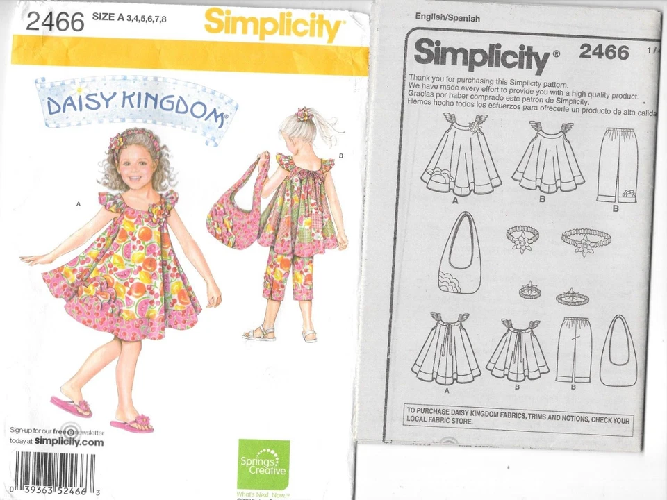 2 Daisy Kingdom Patterns 2466, 1825, Child's Dress, Pants, Bag, Size A 3-8 - Image 2 of 4