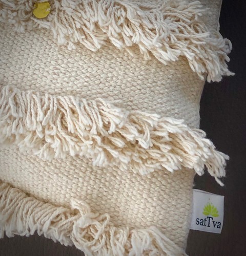 satTva BOHO Cotton Cushion Cover | Decorative Cream Beige Fringes | 45cm Square - Picture 4 of 7