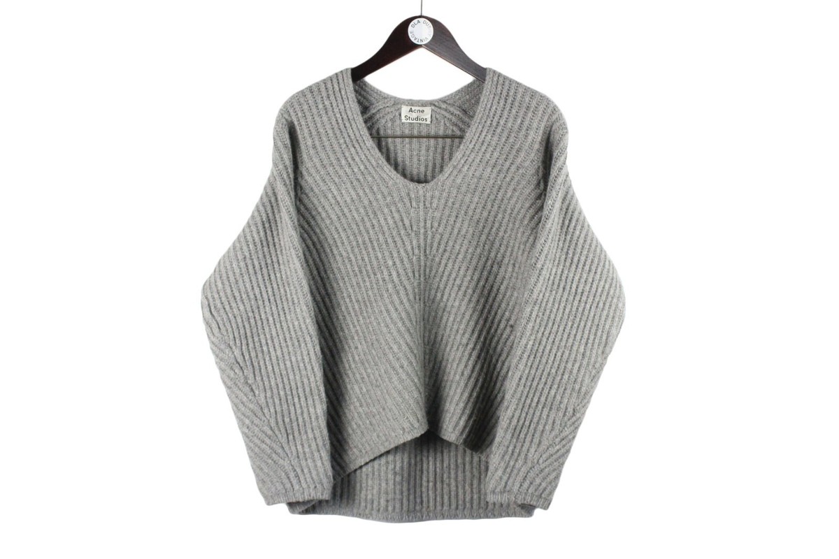 Acne Studios　デボラニット　ウール100%　Vネック　グレー Acne Studios Deborah L-Wool Sweater Women's Oversized gray v