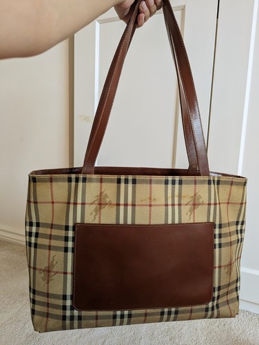 Burberry London Beige Tartan House Check Haymarket PVC Leather Shoulder Bag