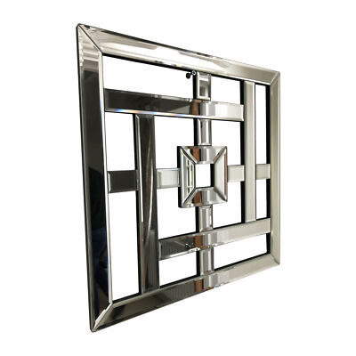 Geo verspiegelte Wandkunst Spiegel geometrisches Glas abgeschrägt Kunstdekor quadratisch 40 cm 