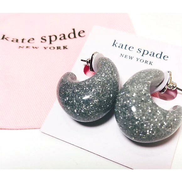 Pendientes de aro Kate Spade para mujer plateados brillantes gruesos de resina poste trasero nuevos Foto 3 de 4