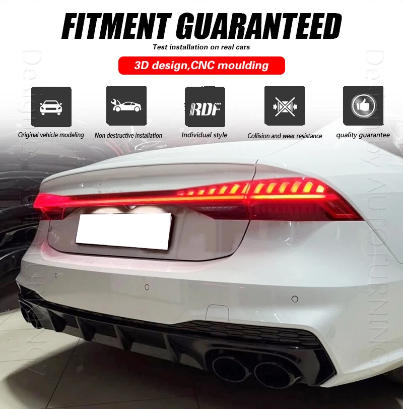 For Audi A7 Quattro Sportback 2019-23 Rear Bumper Diffuser Lip W/ Black Exhaust - Image 2 of 4