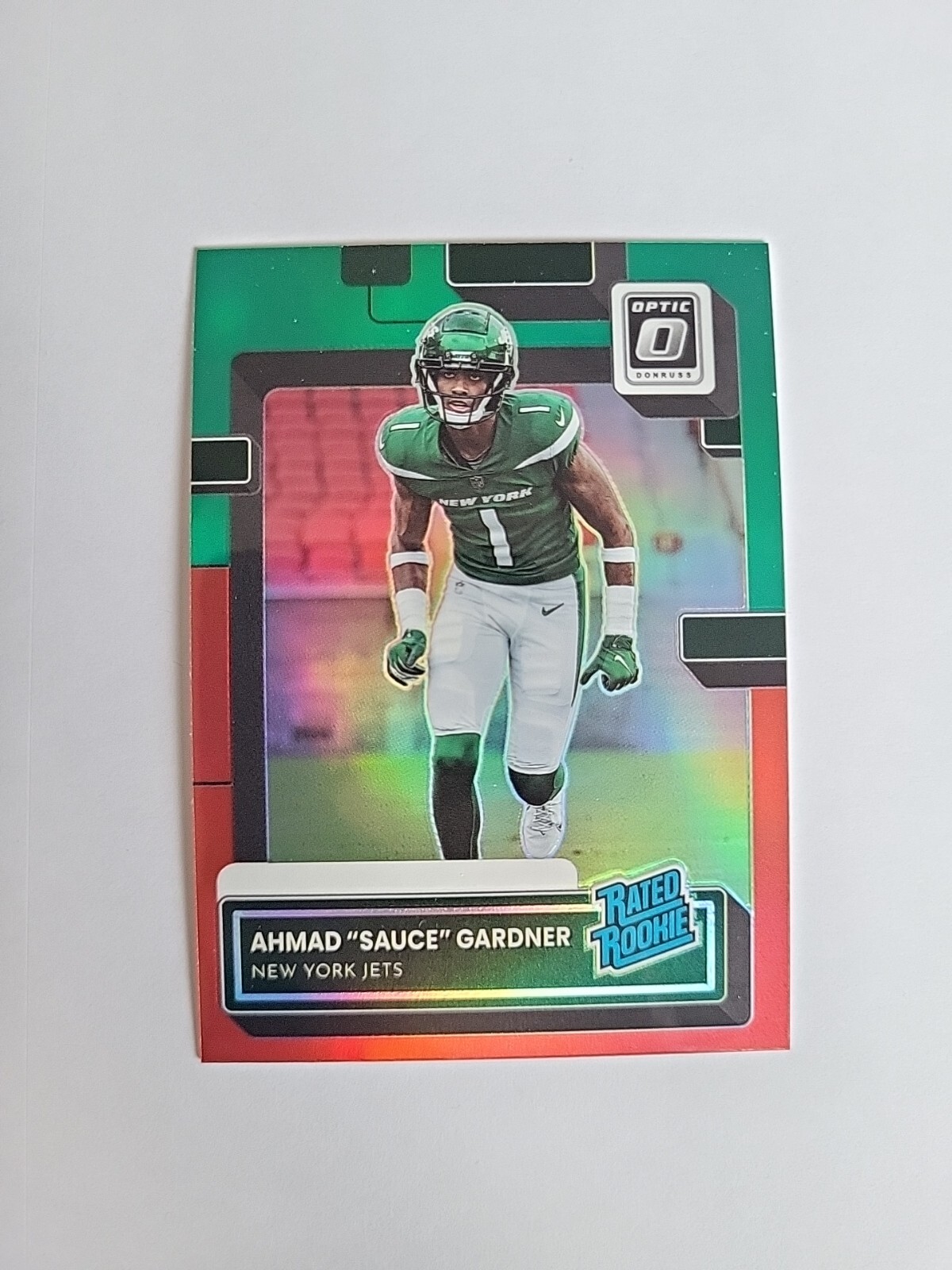 2022 Donruss Ahmad Sauce Gardner Rated Rookie Optic Preview Red & Green Prizm