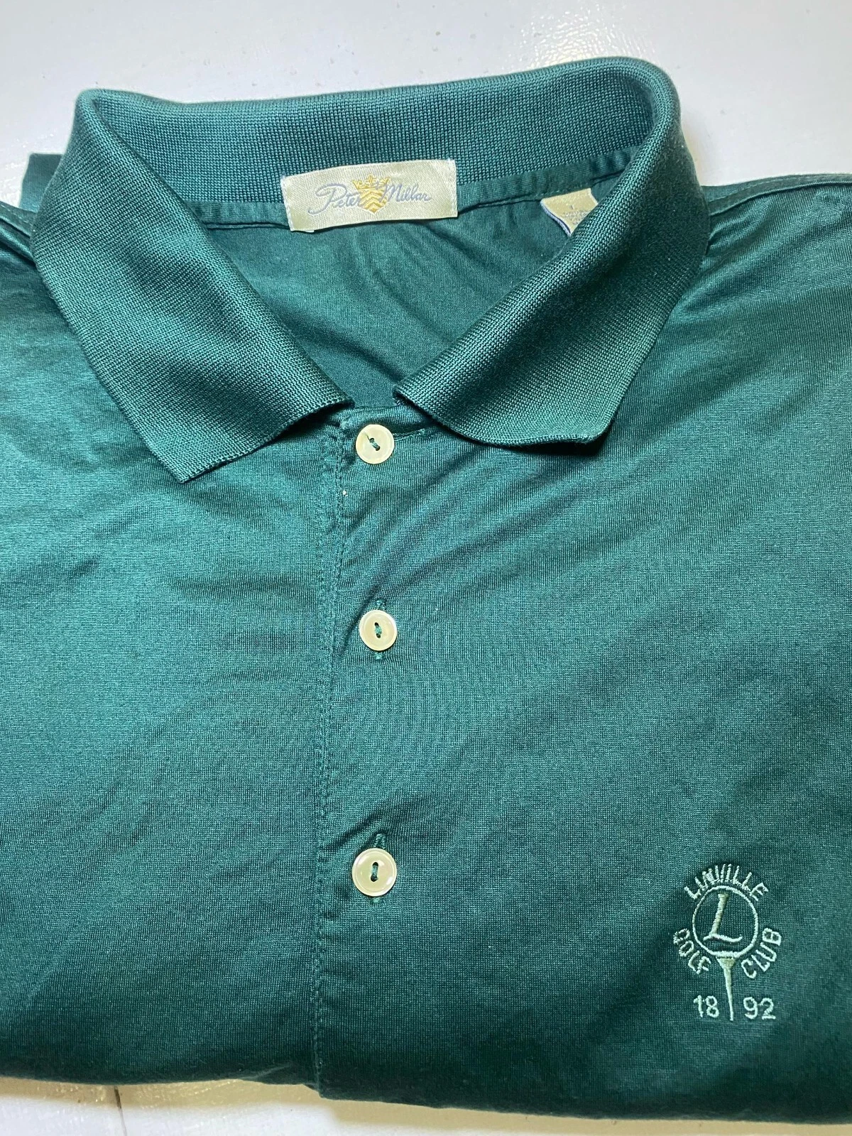 Peter Millar Polo Men L Emerald Green Golf Cotton Lanville Golf Club Mercarized