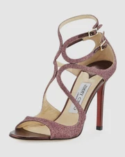 $850 Jimmy Choo Women's Purple Glitter Heel Sandal Size EU 38 & 39 /US 8 & 9