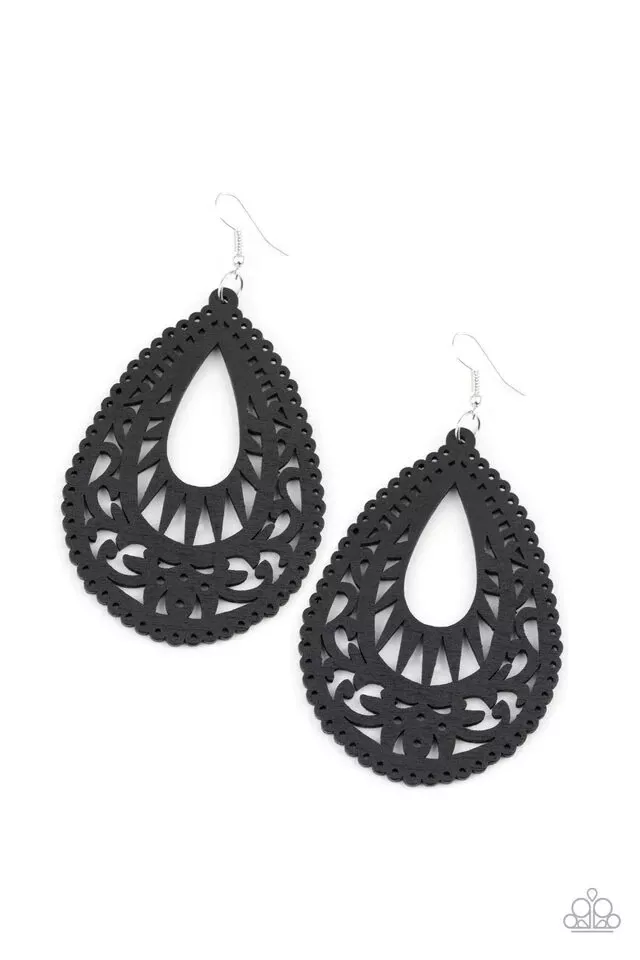 Paparazzi Earring Zesty Zen Black Teardrop Wood Wooden eBay