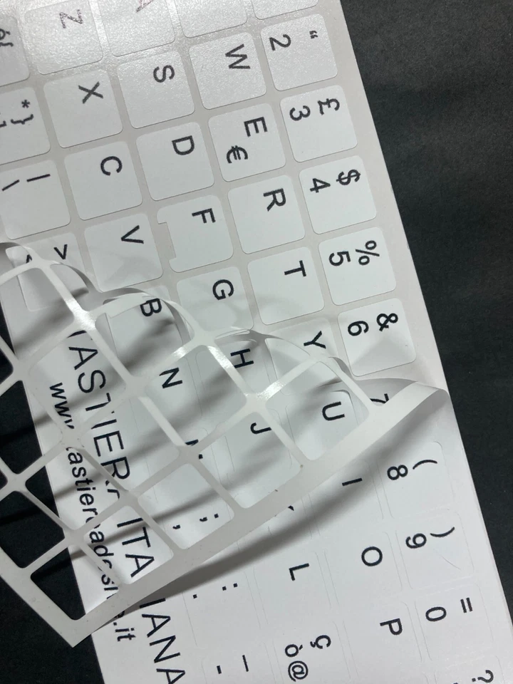 Adesivi Tastiera Italiana Pc Notebook Computer Fondo Bianco tasto 14x14mm - Immagine 4 di 4