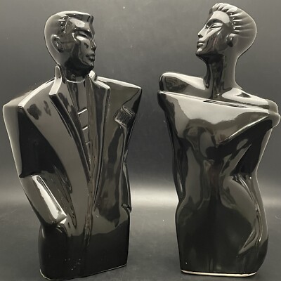 Lindsey B Style Rick & Rachel Modernist Art Deco Bust Sculpture Set Taiwan 11.5''