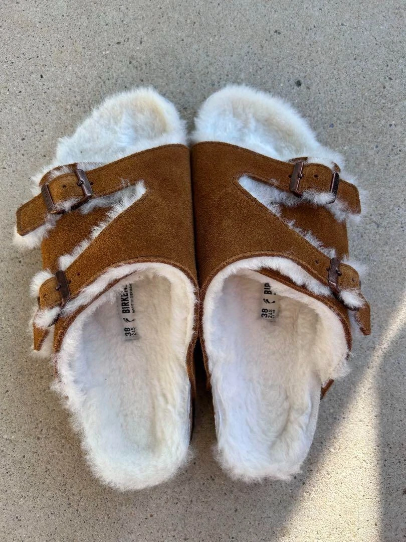 BIRKENSTOCK ZURICH Sandals Shearling Brown Camel Size 38 JP 24.5cm 