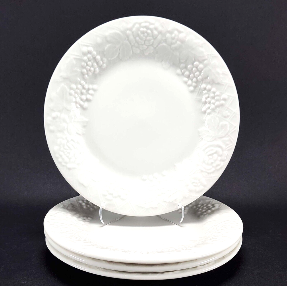 Gibson Four Seasons White Salad Plates Embossed Floral Fruit 7 3/4