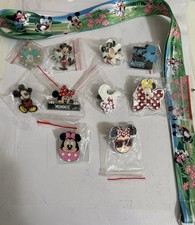 Disney MINNIE MOUSE  MICKEY MOUSE Only Pins lot of 10 W/ MICKEY MINNIE LANYARD