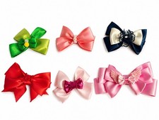 Set of 6 Multicolor Satin Hair Bows for Girls