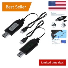 2 Pack USB Charger Cable for RC Drones & LiPo Batteries - 1A Adapter