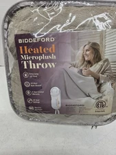 Biddeford Heated Microplush Throw Electric Blanket Taupe Brown Tan NEW