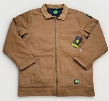 John Deere canvas work jacket boys XL 14/16 corduroy collar Brown quilted lining