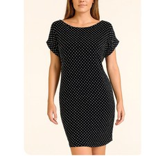 Michael Kors black/white polka dot dress knee length tie back spandex slinky MD