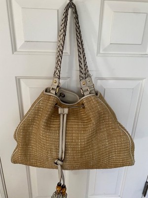 Gucci Bamboo Peggy Raffia Shoulder Bag Straw Braided Strap