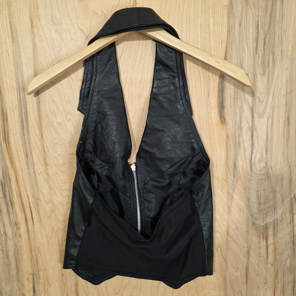 Hot Leathers черной кожи молнии жилет с бретелью через шею верх с воротником размер маленький - Изображение 3 из 4