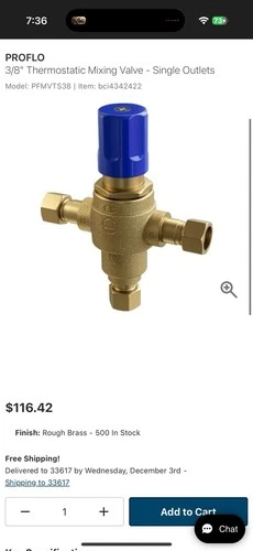 PROFLO PFMVTS38 3/8" Thermostatic Mixing Valve - Single Outlets ASSE 1070- Brass - Picture 9 of 9