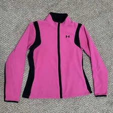Under Armour Cold Gear Full Zip Semi Fitted Fleece Jacket Pink Women  s Large EUC