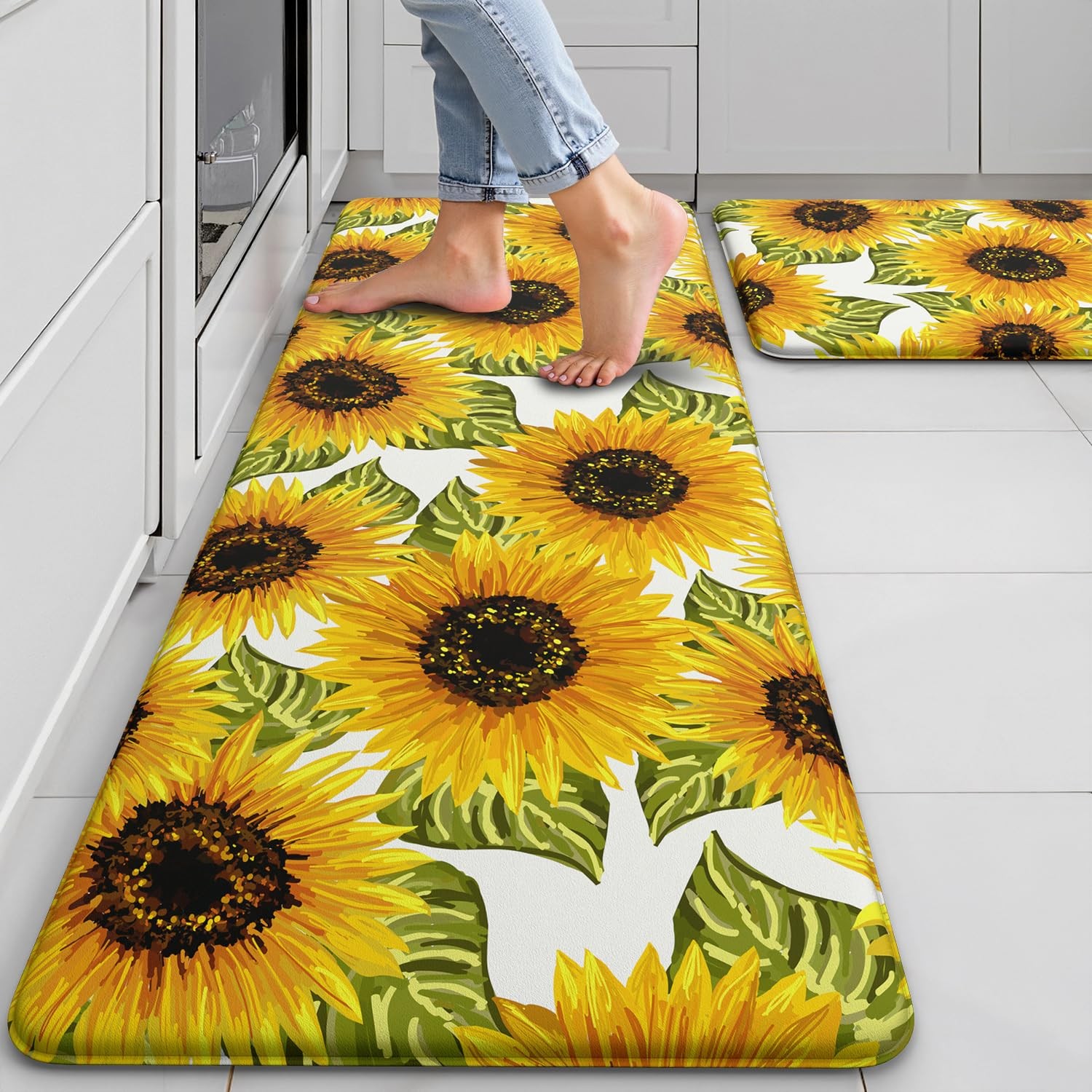 Sunflower Kitchen Mats for Floor Set of 2 - Anti Fatigue Mats for Kitchen Flo...