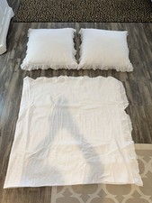 White Ruffled Cotton Pillow Shams Euro Sham Set of 3