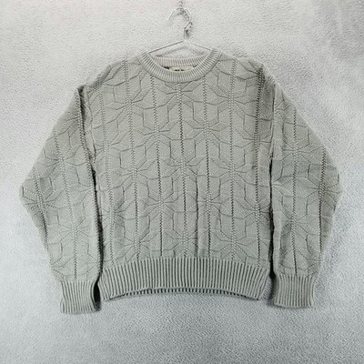 VTG LL Bean Sweater Womens L Gray Textured Knit Snowflake Crewneck Made USA 90s