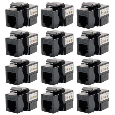 12x Cat3 RJ11 RJ12 Telephone Phone Line Keystone Jack 110 Punch Down 6P6C Black