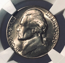 1950-D Jeff Nickel NGC MS 66 SUPERB GEM UNCIRCULATED Some LT. BLUE+PINK TONING