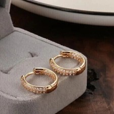 2Ct Round Cut Lab Created Diamond Huggie  Hoop Earrings 14K Rose Gold Plated