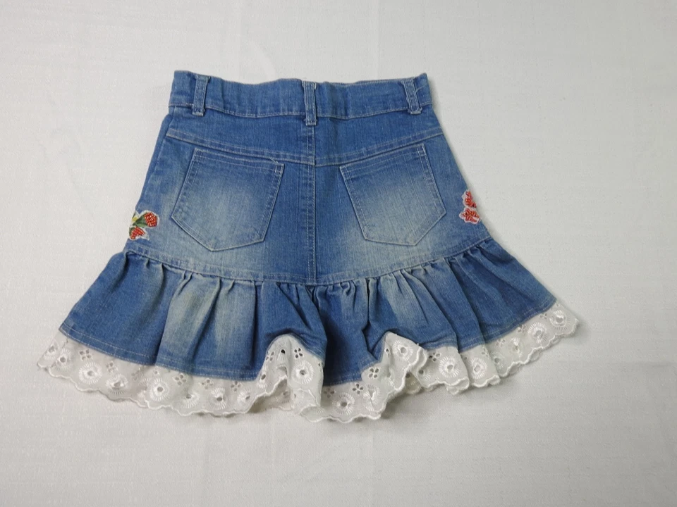 Saia Pumpkin Patch Girl’s tamanho 6 denim floral babado em camadas boho cottagecore - Imagem 2 de 4