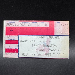 JOE CANSECO "HOME RUN OFF HEAD" TICKET STUB MAY 26 1993 INDIANS VS. RANGERS