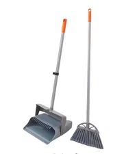 HDX 12 in. Lobby Broom and Dustpan Set with Upright Swivel Pan for Easy Use